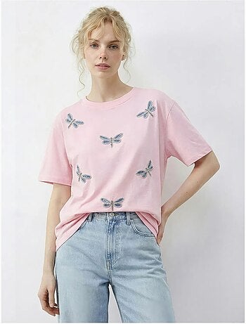 T-shirt brodé à col rond et coupe décontractée lucci