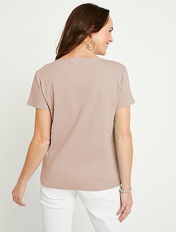 T-shirt macramé coton uni manches courtes