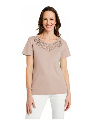 T-shirt macramé coton uni manches courtes