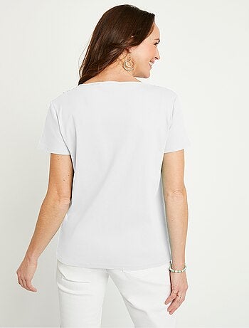T-shirt macramé coton uni manches courtes