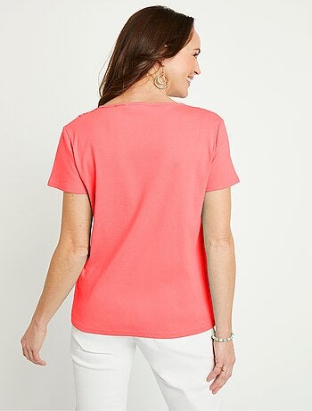 T-shirt macramé coton uni manches courtes