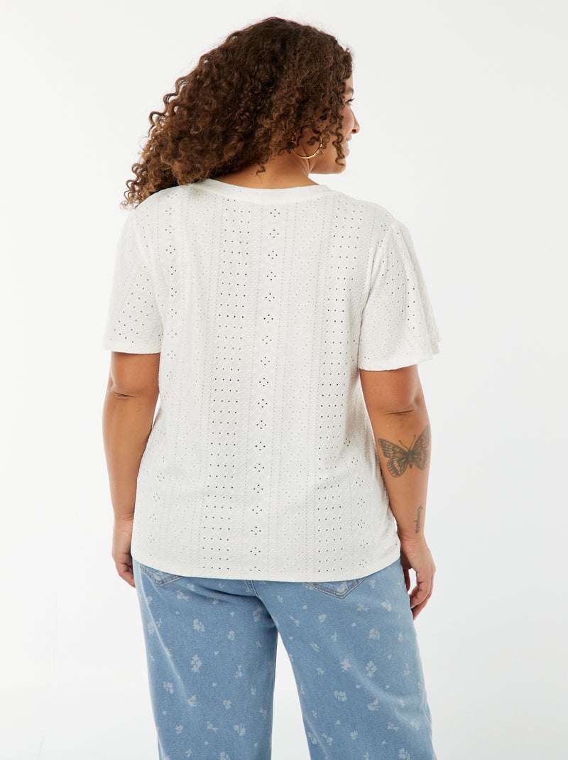T-shirt maille ajourée avec manches courtes chauve-souris blanc - Kiabi