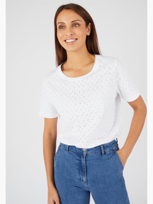 T-shirt maille brodée pur coton - Damart - Kiabi