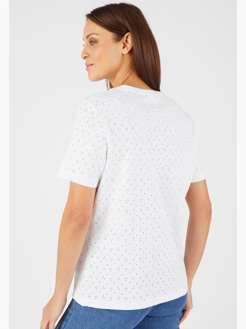 T-shirt maille brodée pur coton - Damart Blanc - Kiabi
