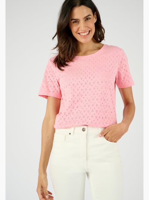 T-shirt maille brodée pur coton - Damart - Kiabi