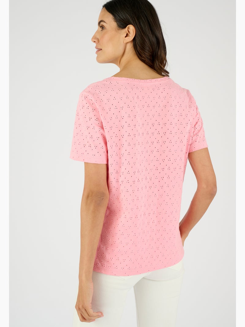 T-shirt maille brodée pur coton - Damart Rose - Kiabi