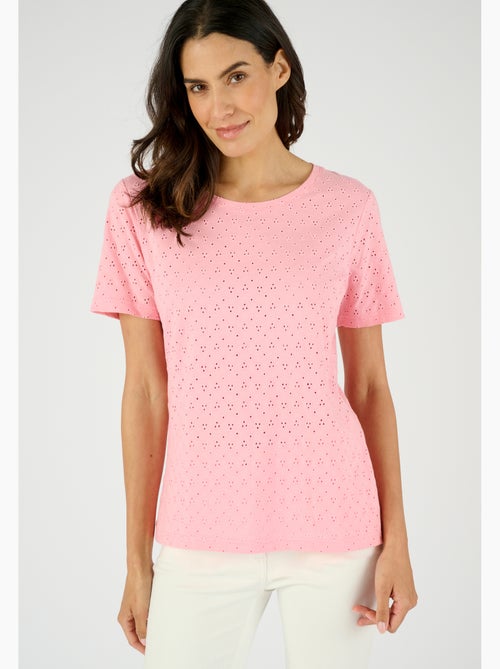 T-shirt maille brodée pur coton - Damart - Kiabi