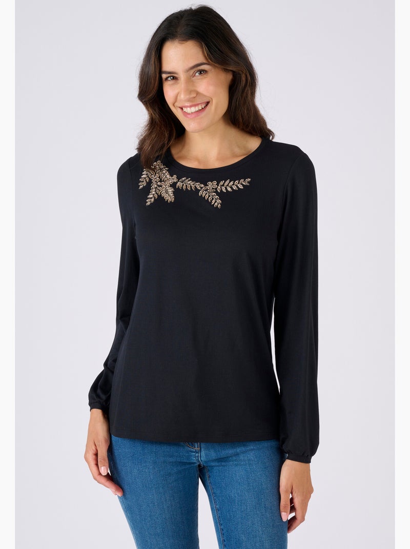 T-shirt maille chaude col fantaisie - Damart Noir - Kiabi