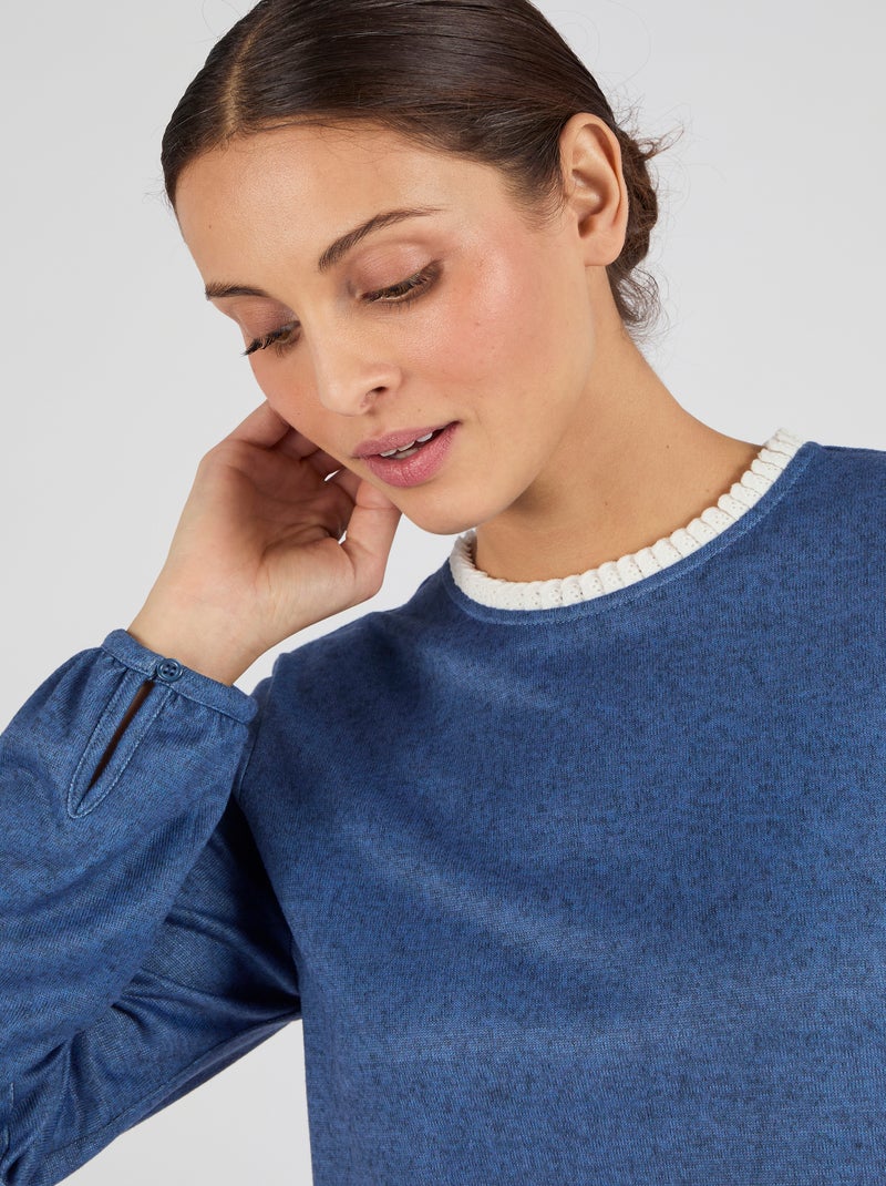 T-shirt maille chaude col volanté - Damart Bleu - Kiabi