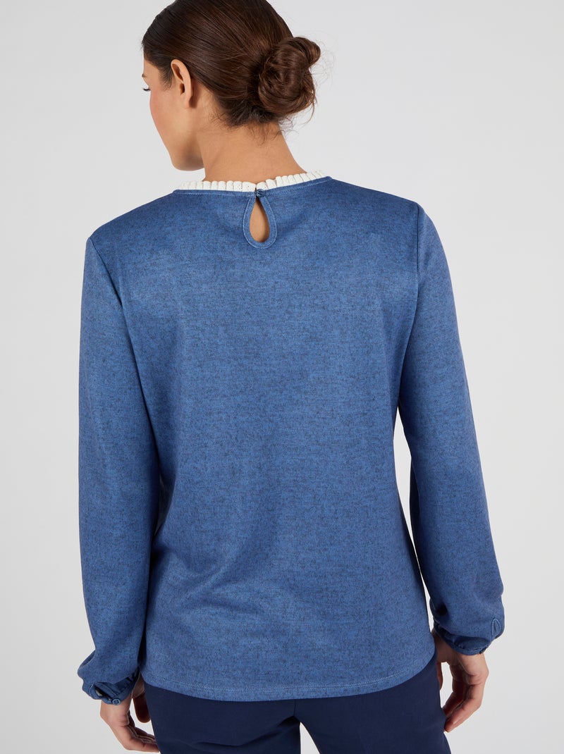 T-shirt maille chaude col volanté - Damart Bleu - Kiabi