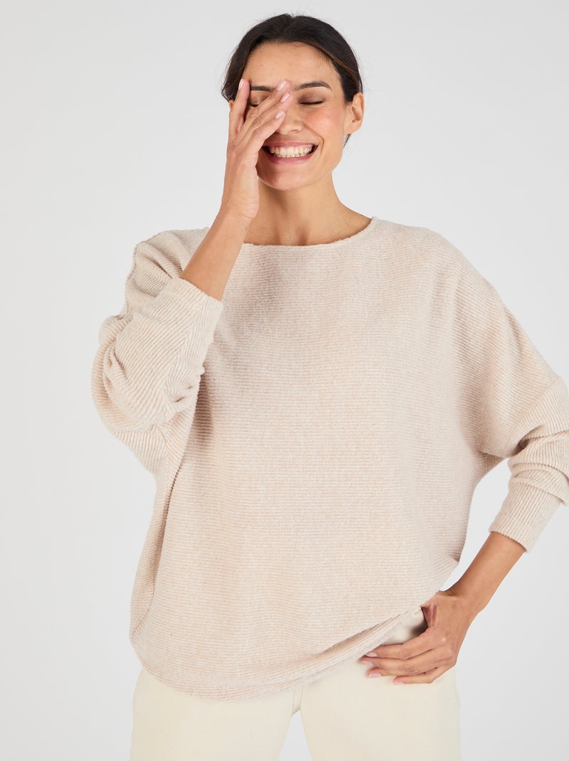 T-shirt maille chaude côtelée - Damart Beige chiné - Kiabi