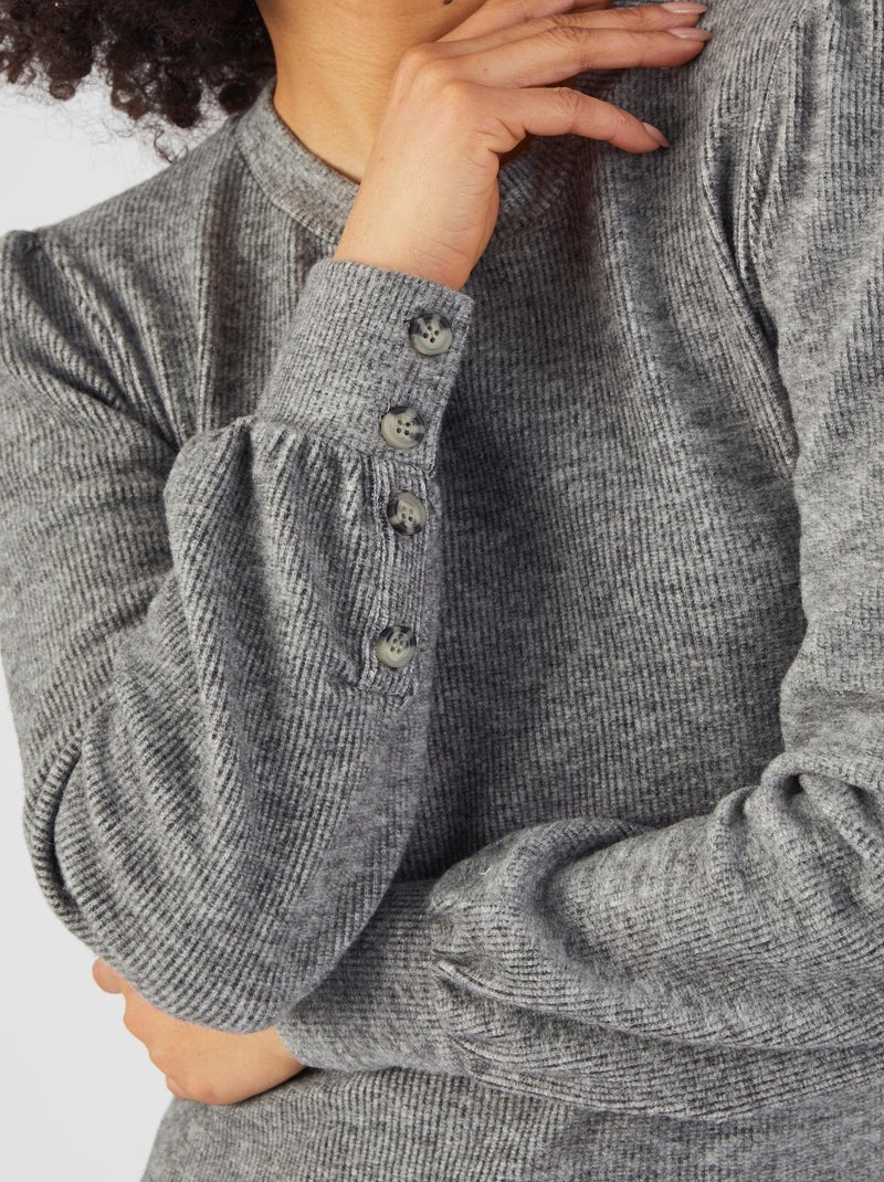 T-shirt maille chaude côtelée - Damart Gris chiné - Kiabi