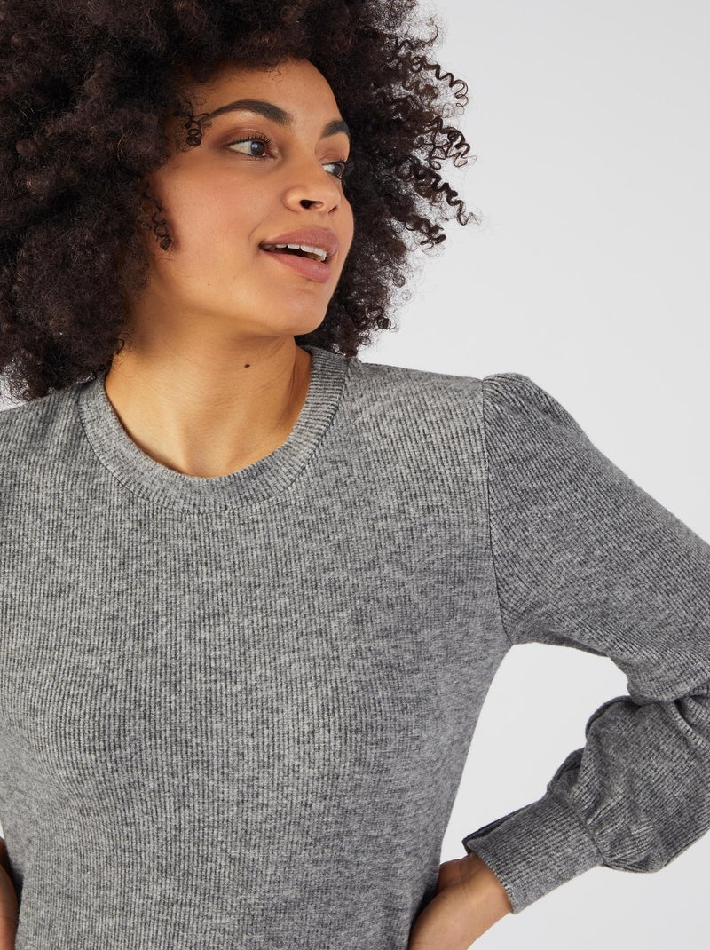 T-shirt maille chaude côtelée - Damart Gris chiné - Kiabi