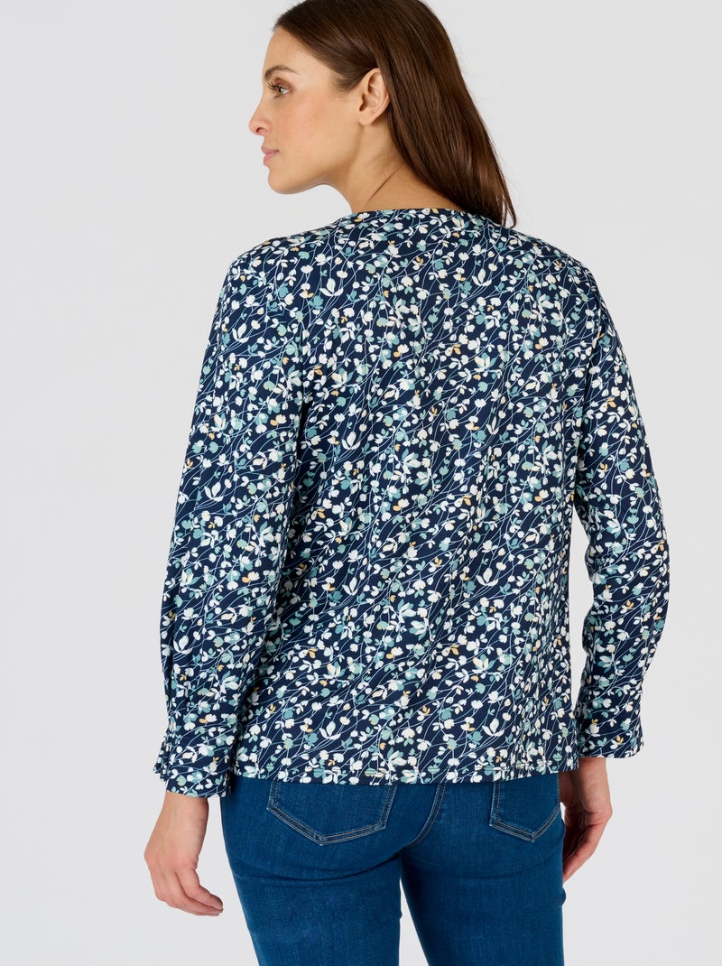 T-shirt maille chaude fleurie - Damart Bleu marine - Kiabi