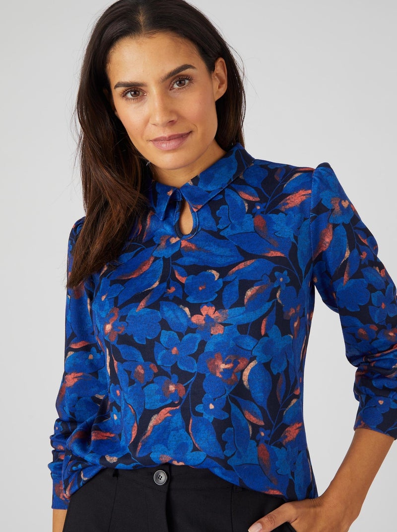 T-shirt maille chaude imprimée - Damart Bleu - Kiabi