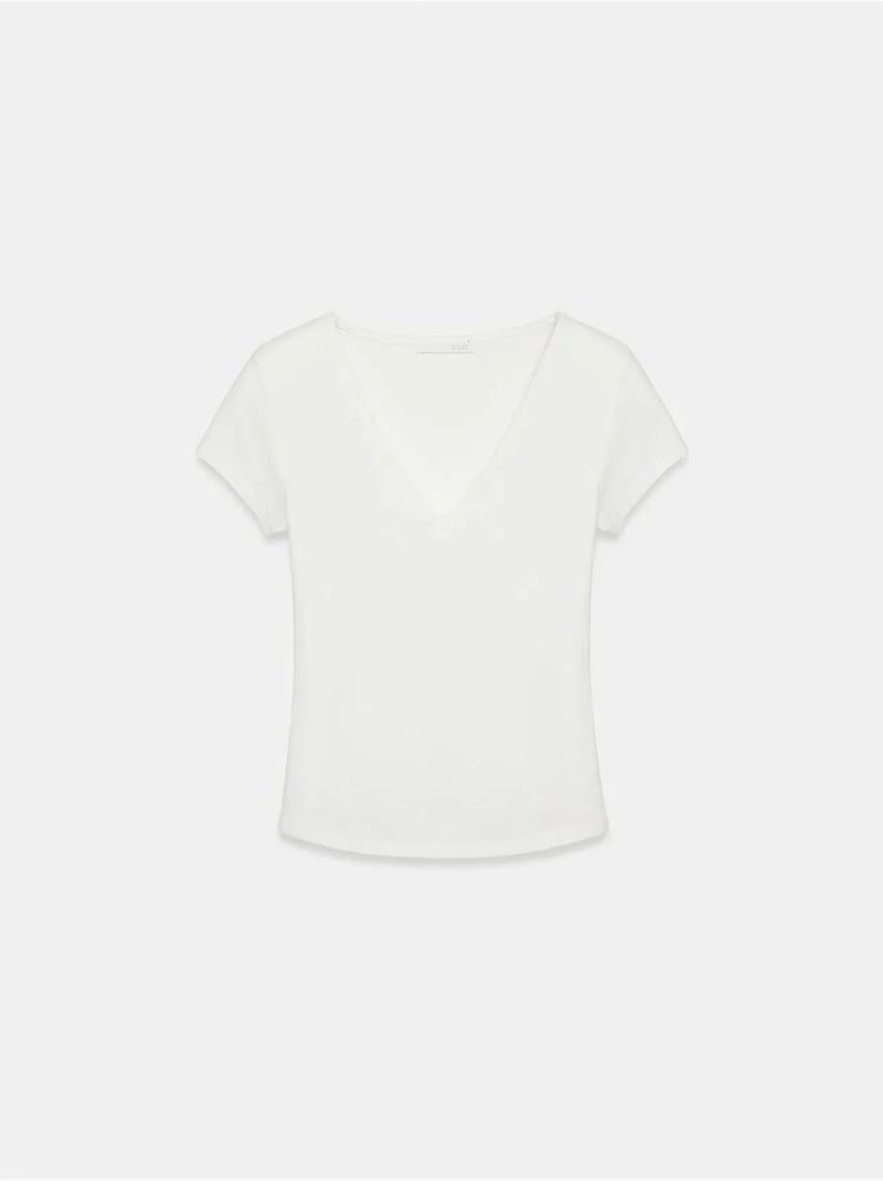T-shirt maille col v manches courtes dilvin Blanc cassé - Kiabi