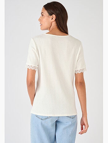 T-shirt maille côtelée et dentelle - Damart