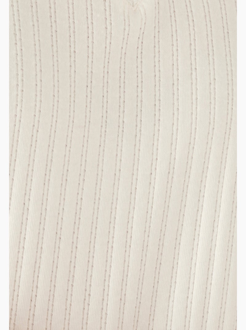 T-shirt maille côtelée et dentelle - Damart Blanc - Kiabi