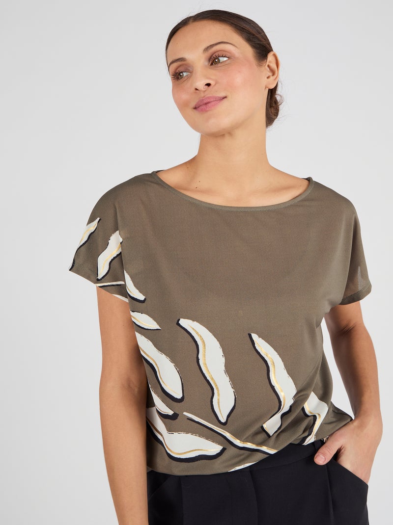 T-shirt maille crêpe motif feuillage - Damart Vert - Kiabi