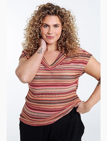 T-shirt maille dentelle rayés