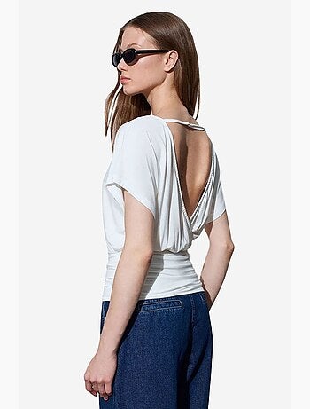T-shirt maille détails ajourés col rond manches courtes dilvin