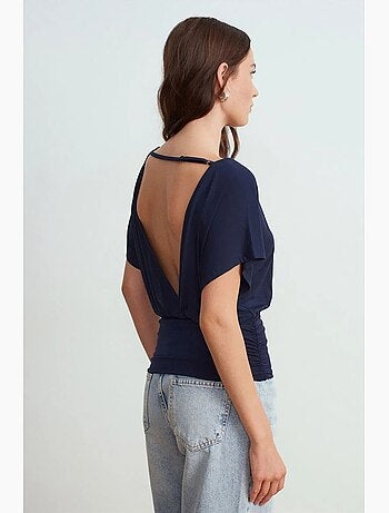 T-shirt maille détails ajourés col rond manches courtes dilvin