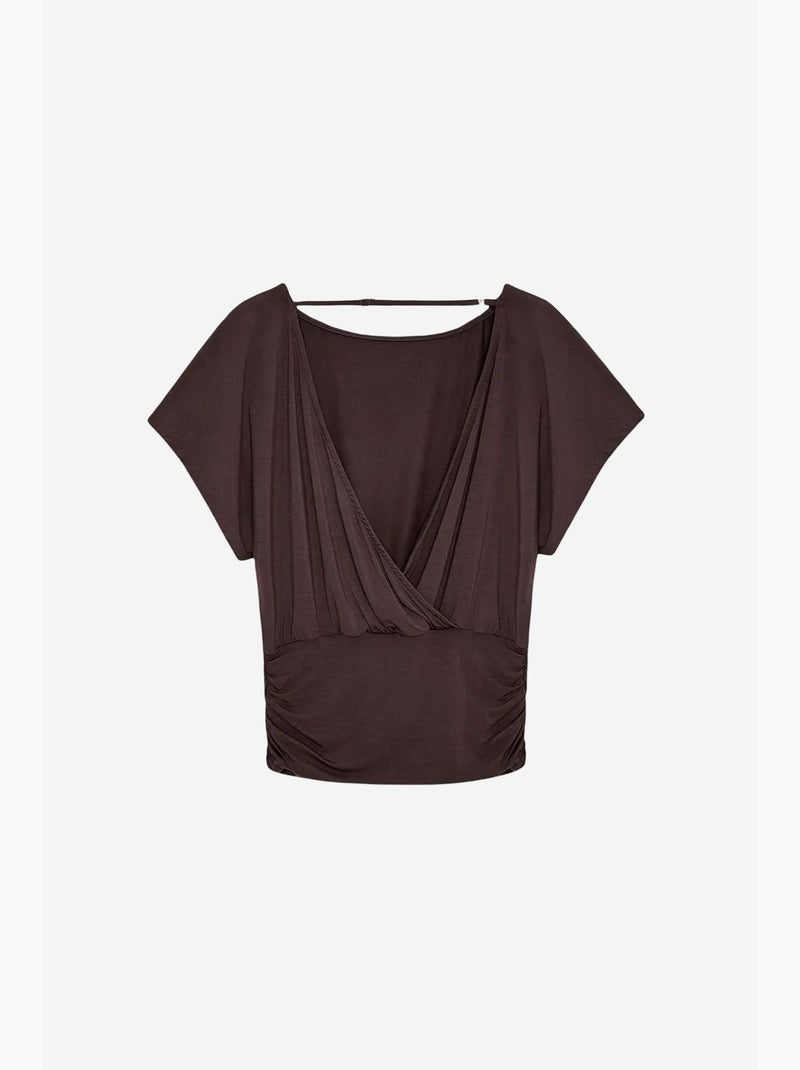 T-shirt maille détails ajourés col rond manches courtes dilvin Marron chocolat - Kiabi