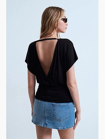T-shirt maille détails ajourés col rond manches courtes dilvin