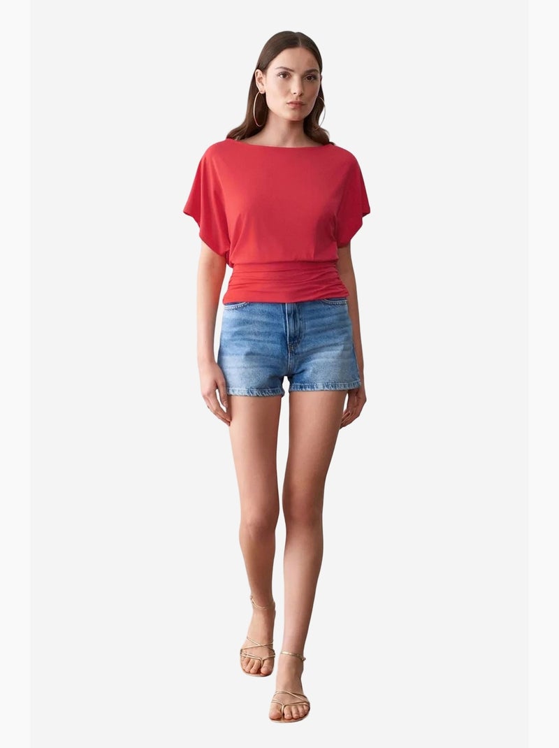T-shirt maille détails ajourés col rond manches courtes dilvin Rouge - Kiabi
