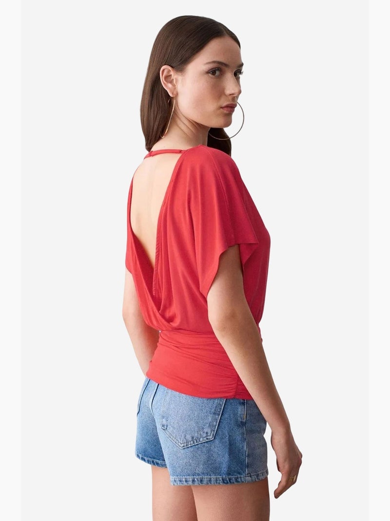 T-shirt maille détails ajourés col rond manches courtes dilvin Rouge - Kiabi
