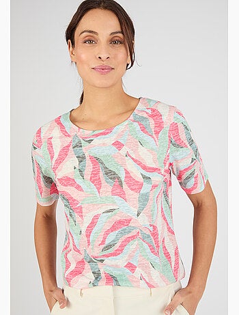 T-shirt maille dévorée imprimé végétal - Damart
