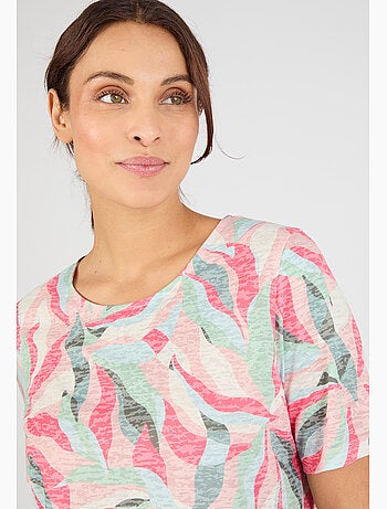T-shirt maille dévorée imprimé végétal - Damart