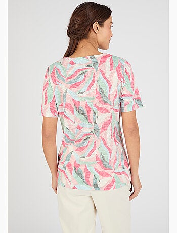 T-shirt maille dévorée imprimé végétal - Damart
