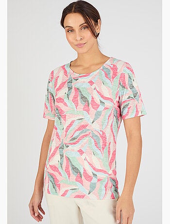 T-shirt maille dévorée imprimé végétal - Damart