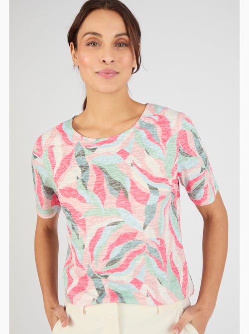 T-shirt maille dévorée imprimé végétal - Damart - Kiabi