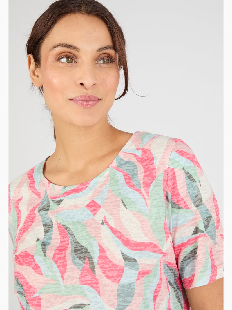 T-shirt maille dévorée imprimé végétal - Damart Rose - Kiabi
