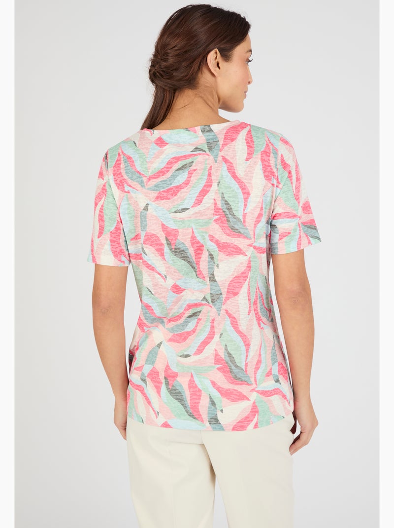 T-shirt maille dévorée imprimé végétal - Damart Rose - Kiabi