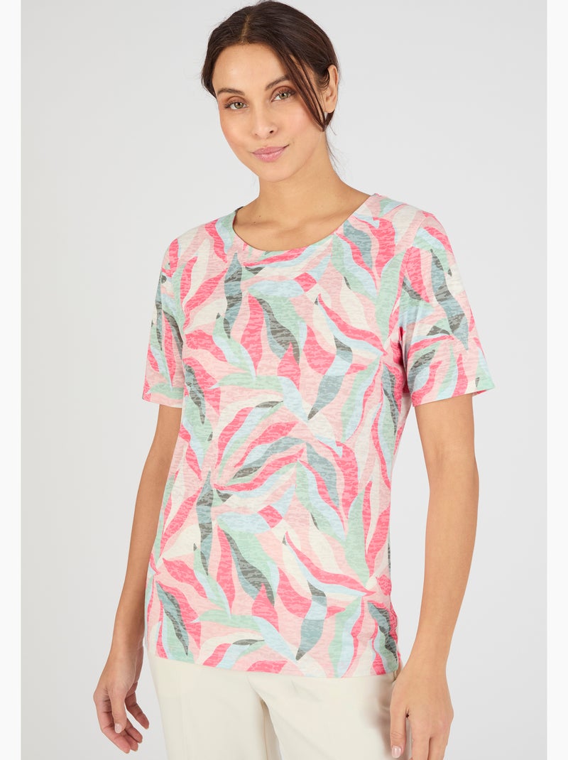 T-shirt maille dévorée imprimé végétal - Damart Rose - Kiabi