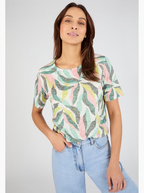T-shirt maille dévorée imprimé végétal - Damart - Kiabi