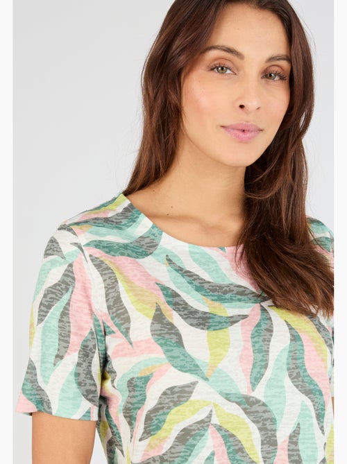 T-shirt maille dévorée imprimé végétal - Damart - Kiabi