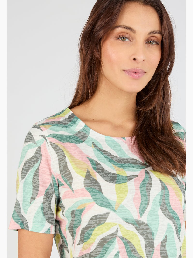 T-shirt maille dévorée imprimé végétal - Damart Vert - Kiabi
