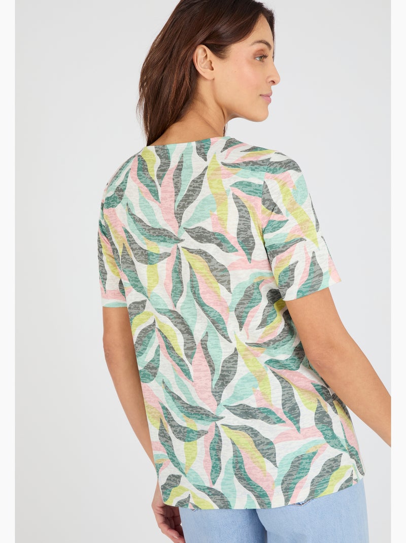 T-shirt maille dévorée imprimé végétal - Damart Vert - Kiabi