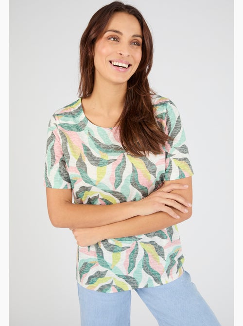T-shirt maille dévorée imprimé végétal - Damart - Kiabi