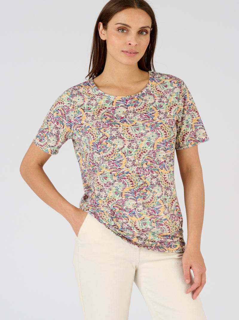 T-shirt maille dévorée imprimée - Damart Vert - Kiabi