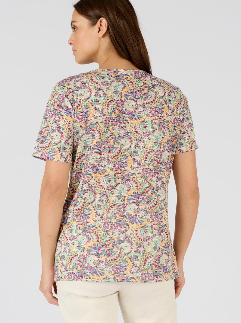 T-shirt maille dévorée imprimée - Damart Vert - Kiabi