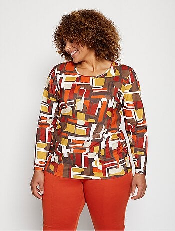 T-shirt maille douce imprimé géométrique
