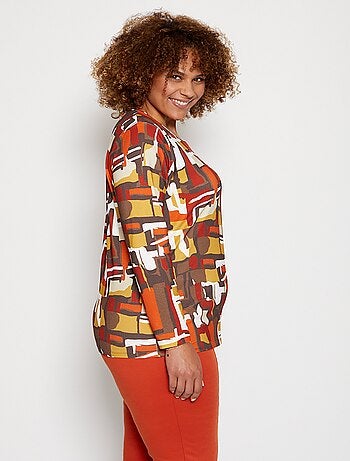 T-shirt maille douce imprimé géométrique