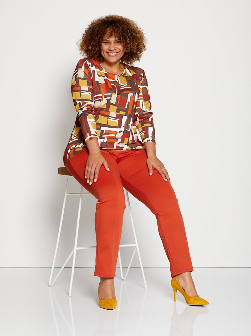 T-shirt maille douce imprimé géométrique Marron - Kiabi