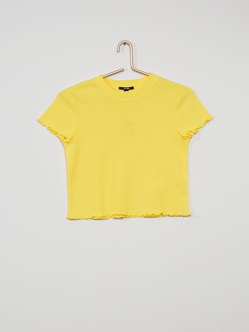 T-shirt maille en nid d'abeille jaune - Kiabi
