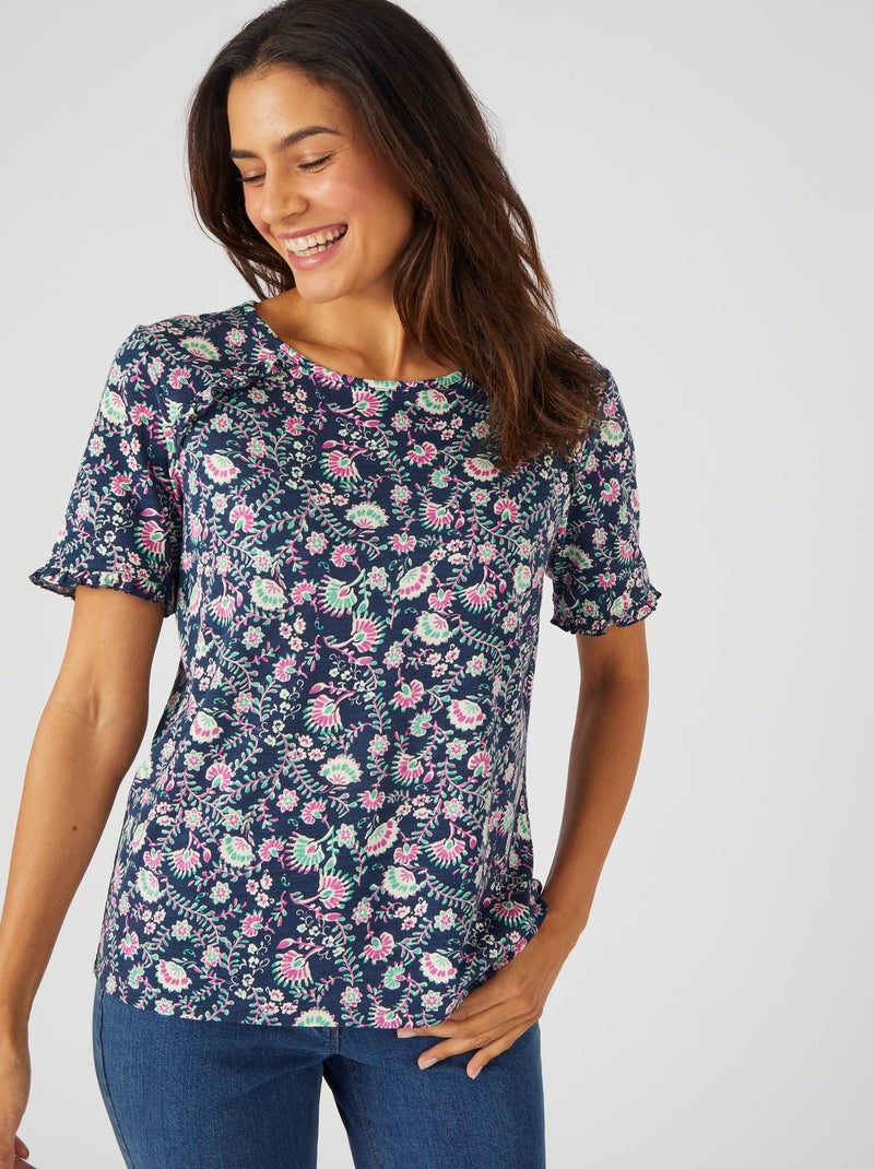 T-shirt maille flammée - Damart Bleu marine - Kiabi